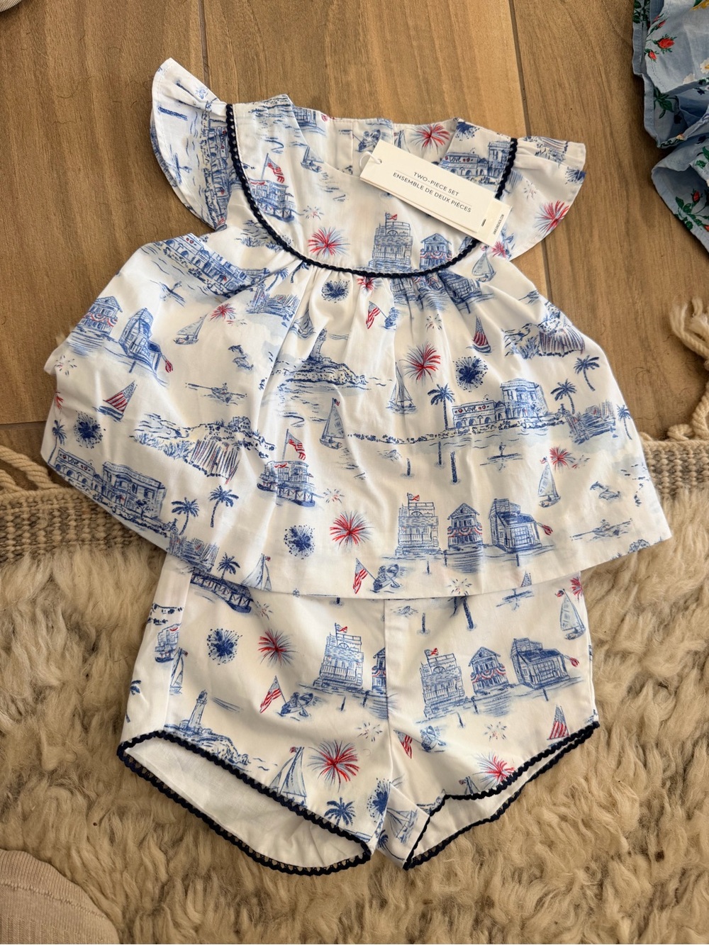 Janie and Jack White Dress with Blue and Red Nautical Print